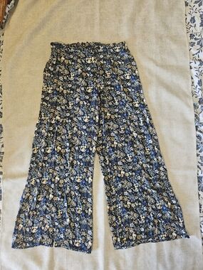 Blue Floral Wide-Leg Pants